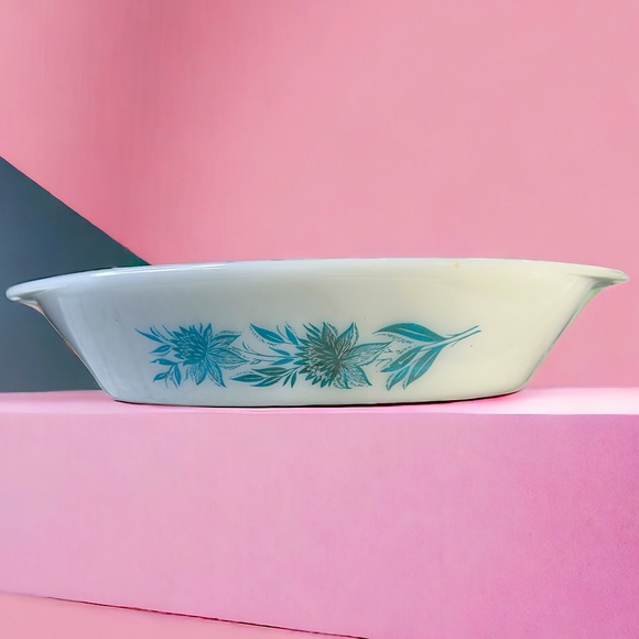 Glasbake Divided Dish Blue Flowers - Picture 1 of 6